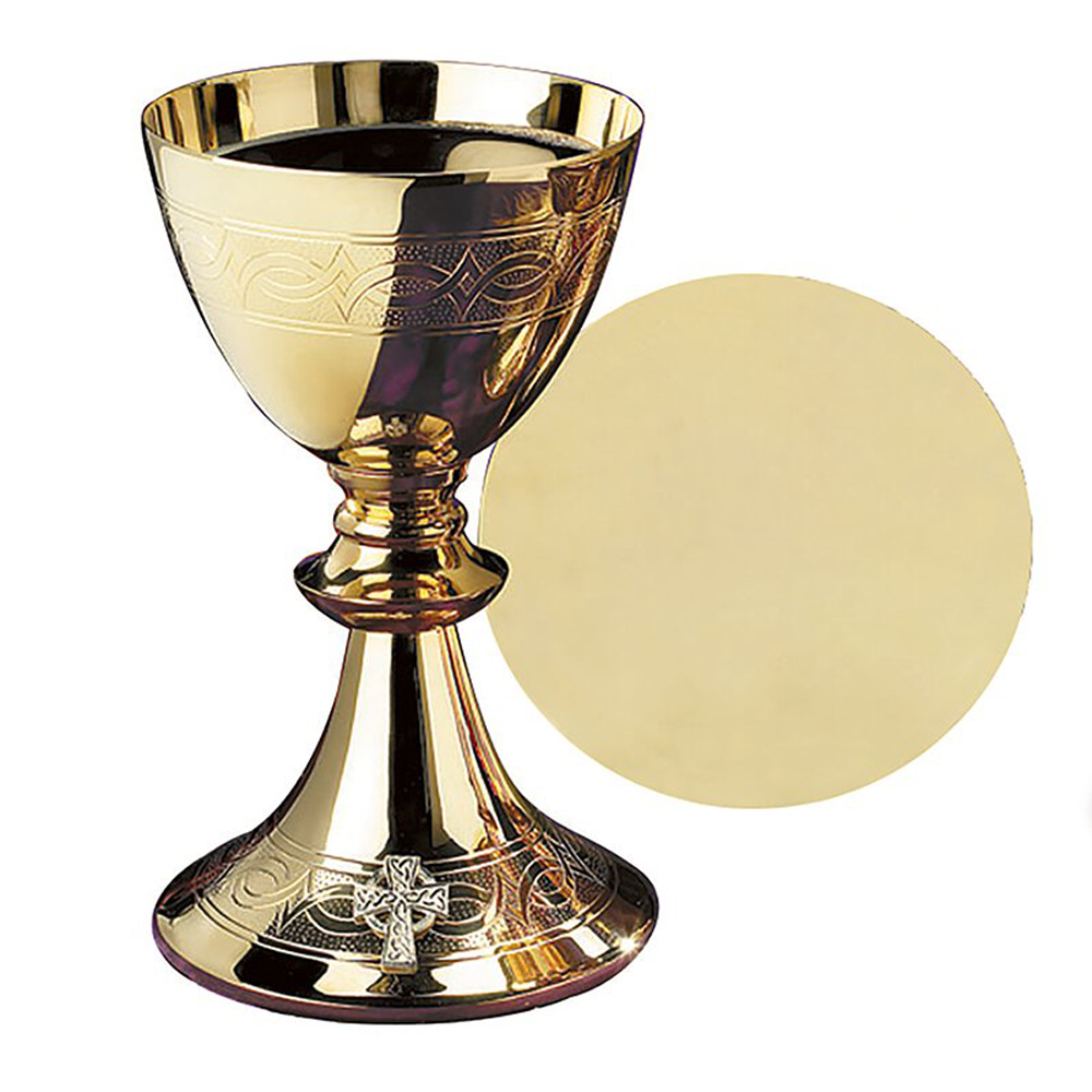 Etched Celtic Cross Chalice with Paten