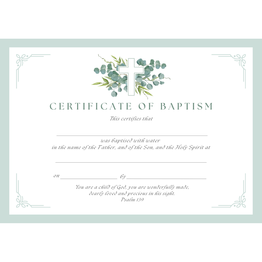 Baptismal Certificate with White Cross & Flowers Design