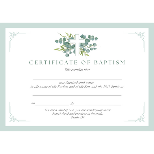 Baptismal Certificate with White Cross & Flowers Design