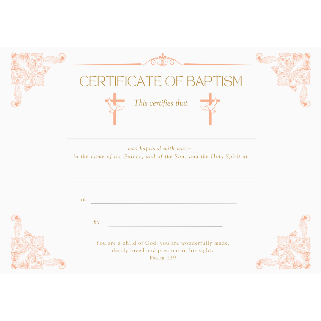 Baptismal Certificate with Crosses & Doves Design