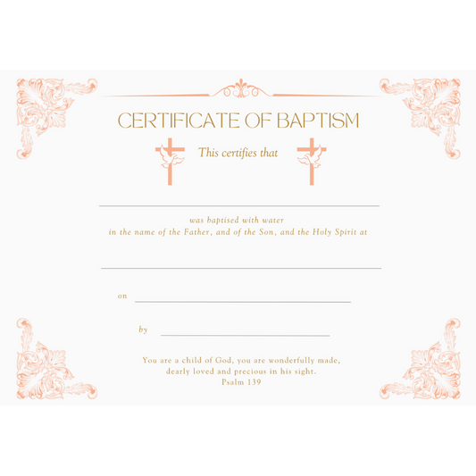 Baptismal Certificate with Crosses & Doves Design