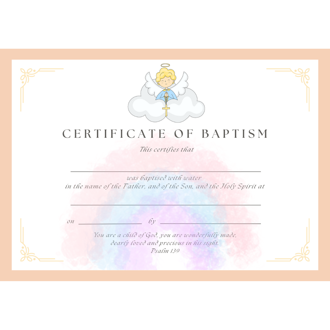 Baptismal Certificate with Angel & Rainbow Design