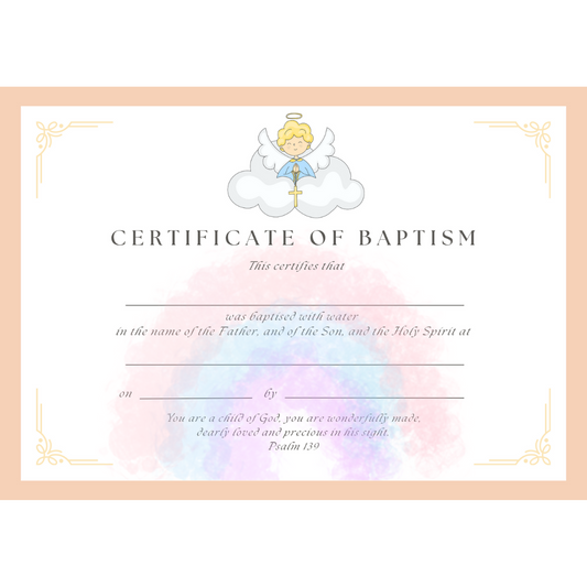 Baptismal Certificate with Angel & Rainbow Design