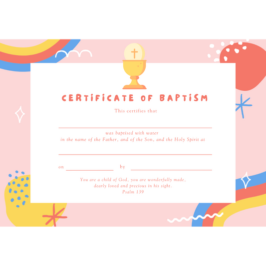 Baptismal Certificate with Colourful Rainbow Design