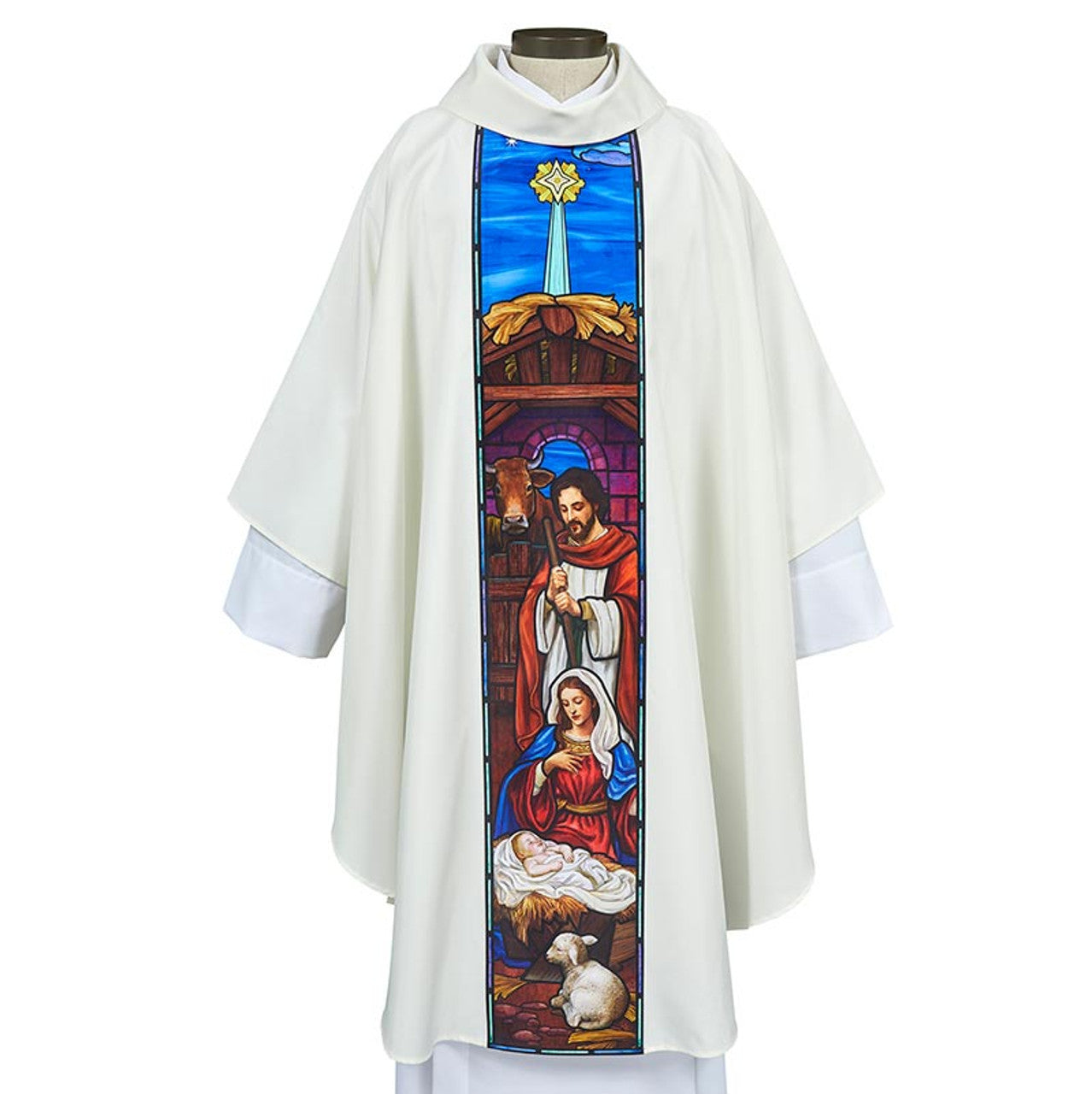 Stained Glass Nativity Chasuble - White