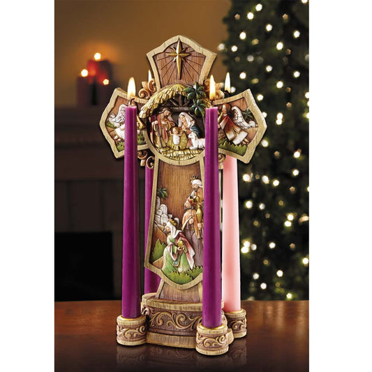 Nativity Cross Advent Candleholder